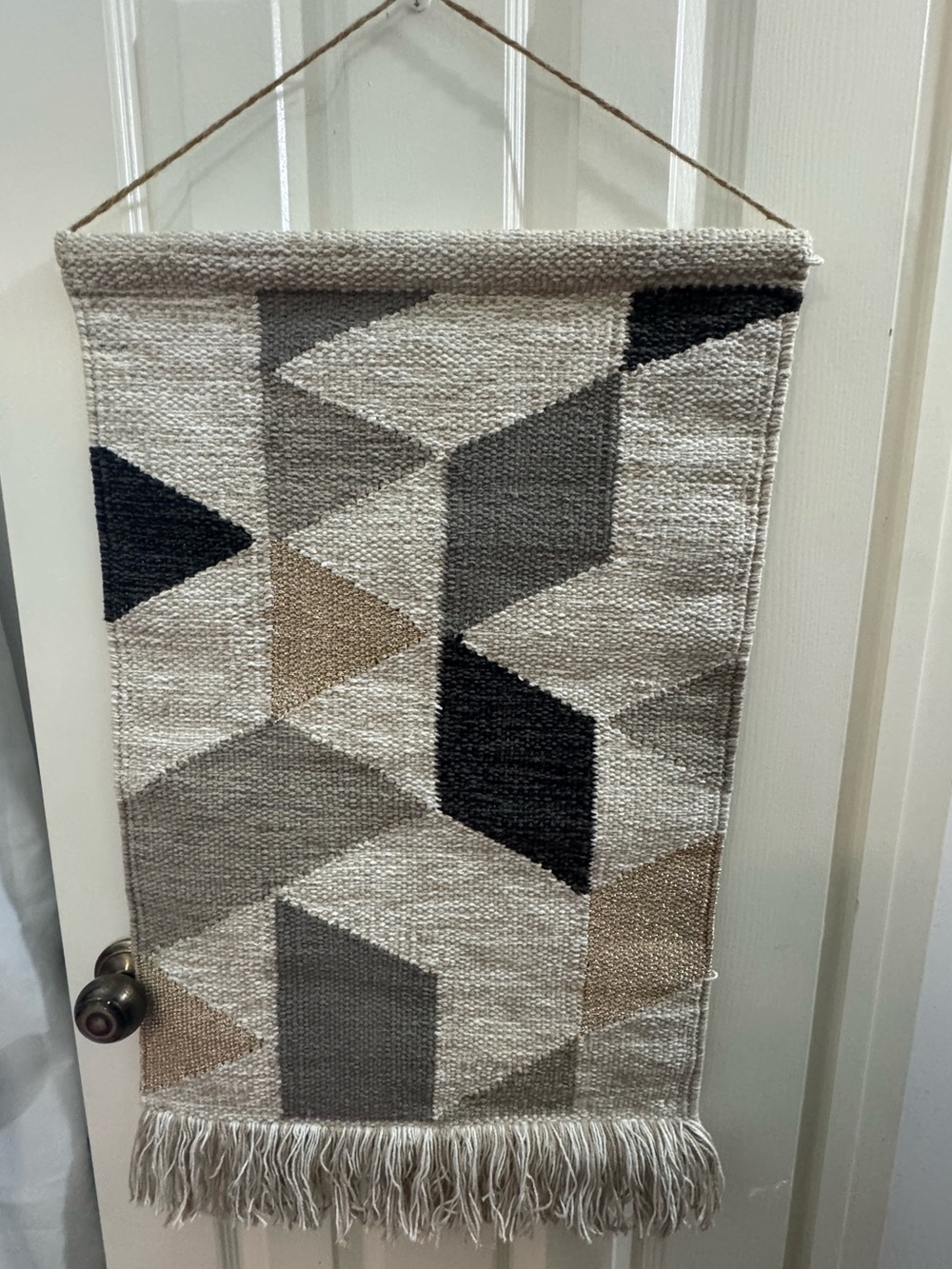 Neutral Geometric Woven Wall Hanging - Cream, Gray, Black, Tan